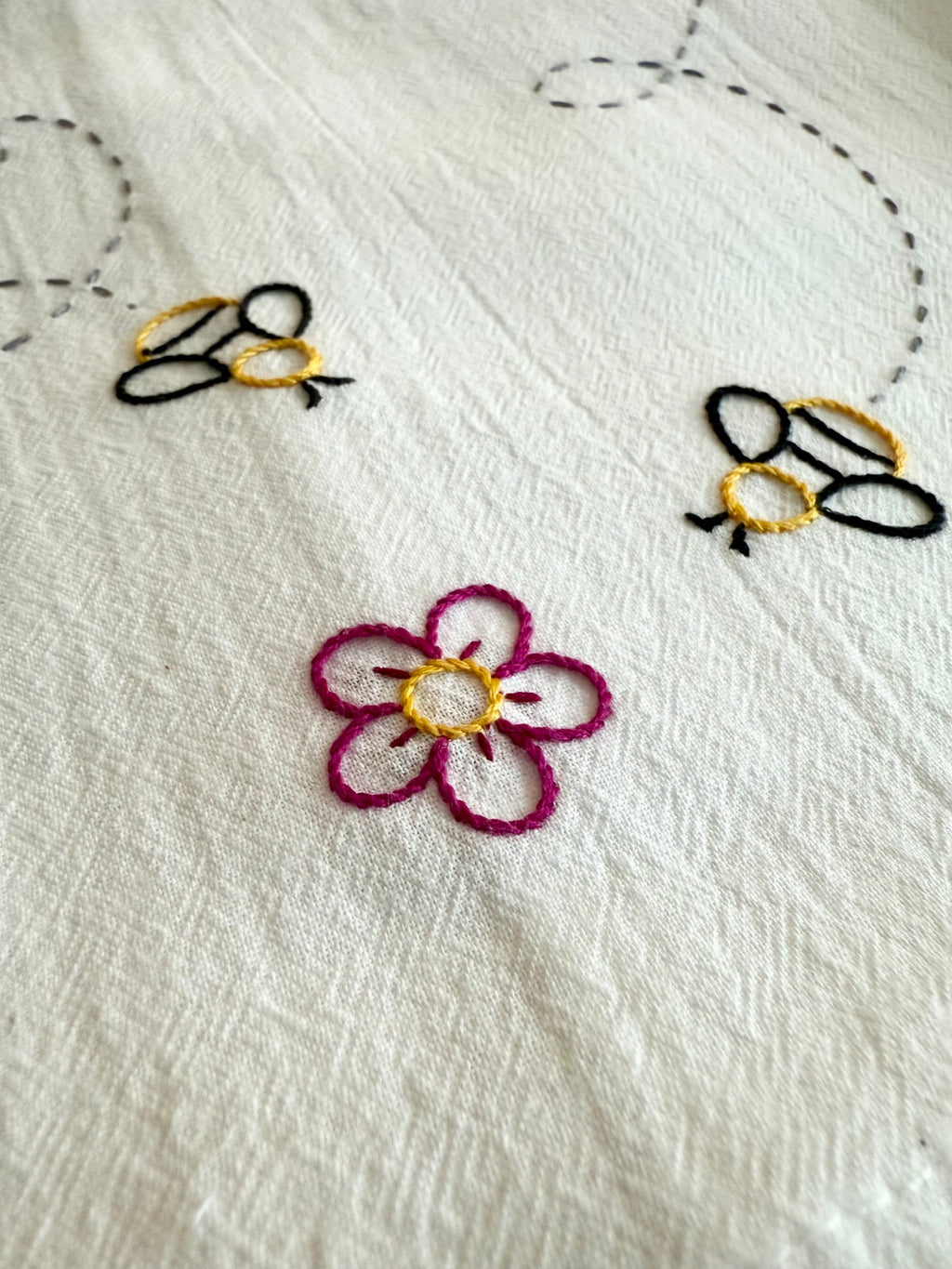 Flower & Friends - Hand Embroidered Dish Towel