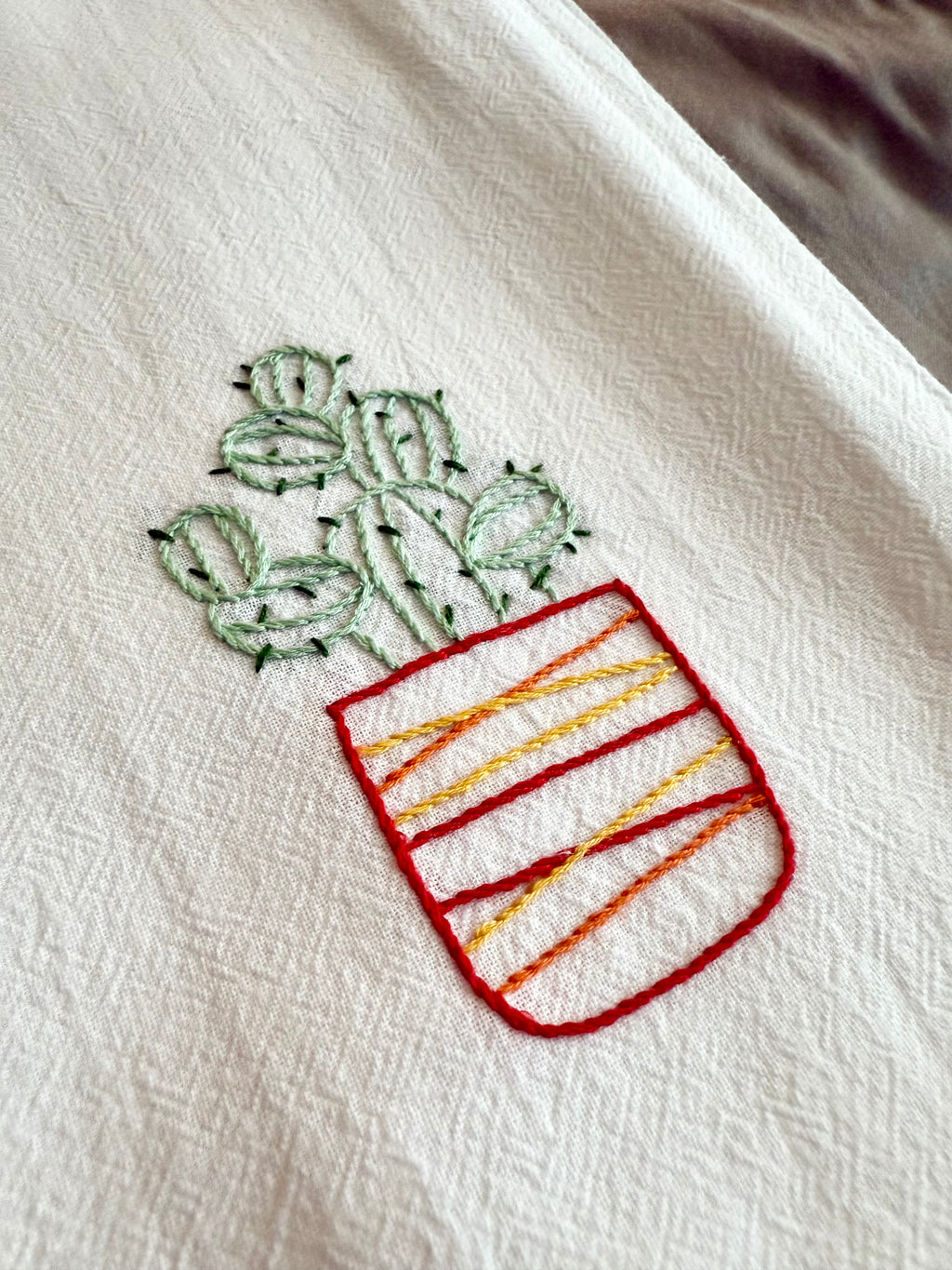 Potted Cactus - Hand Embroidered Dish Towel