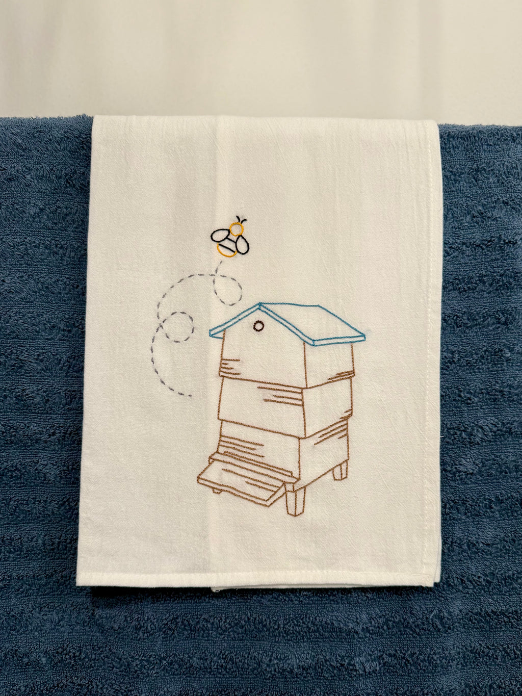 Bee Hive - Hand Embroidered Dish Towel