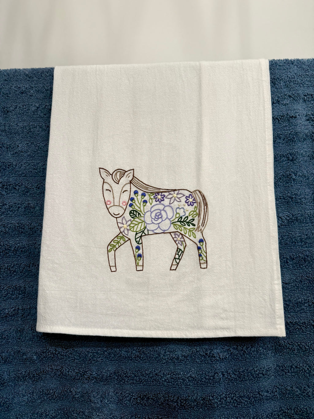 Horse & Blooms - Hand Embroidered Dish Towel