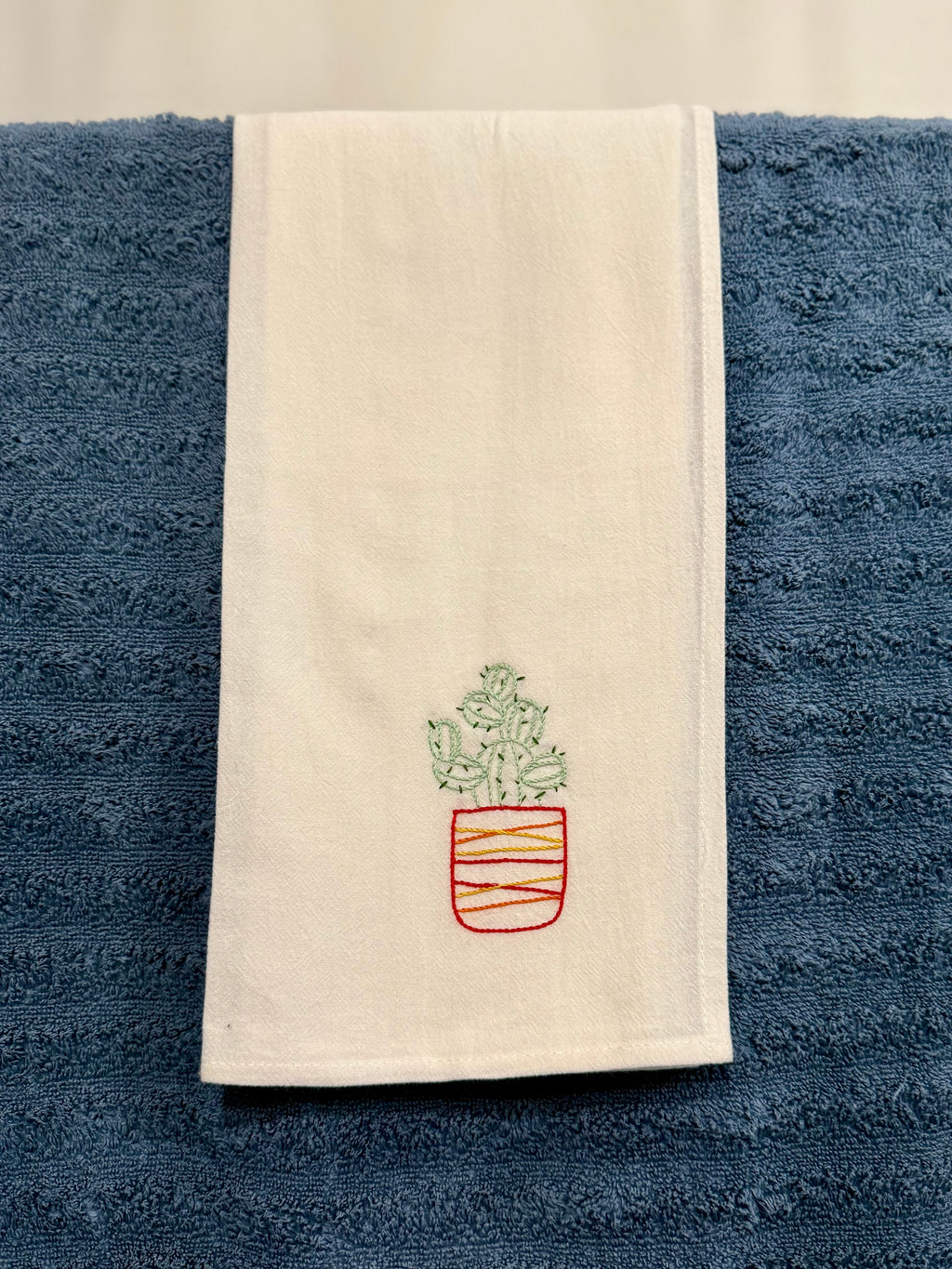 Potted Cactus - Hand Embroidered Dish Towel