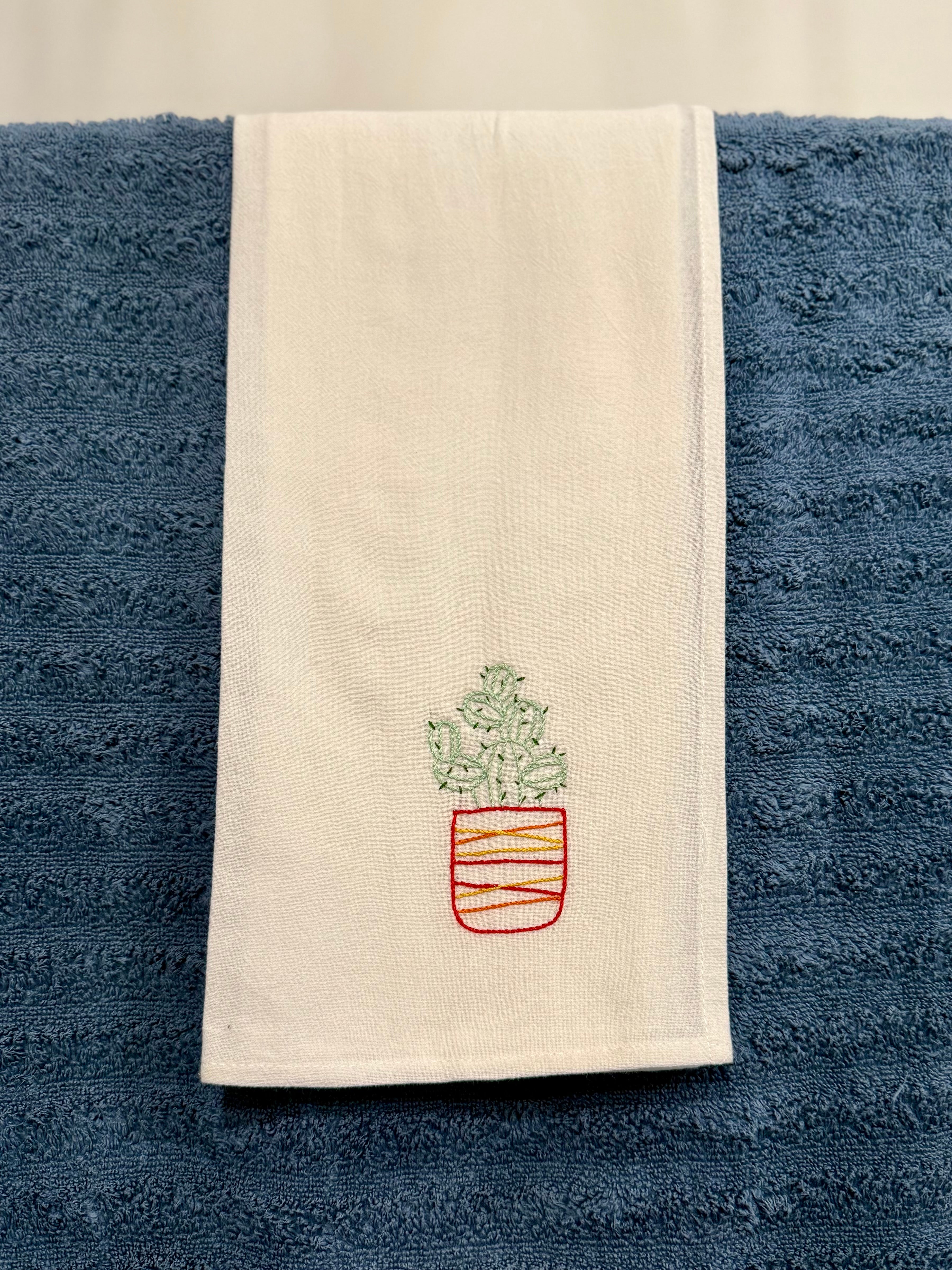 Potted Cactus - Hand Embroidered Dish Towel