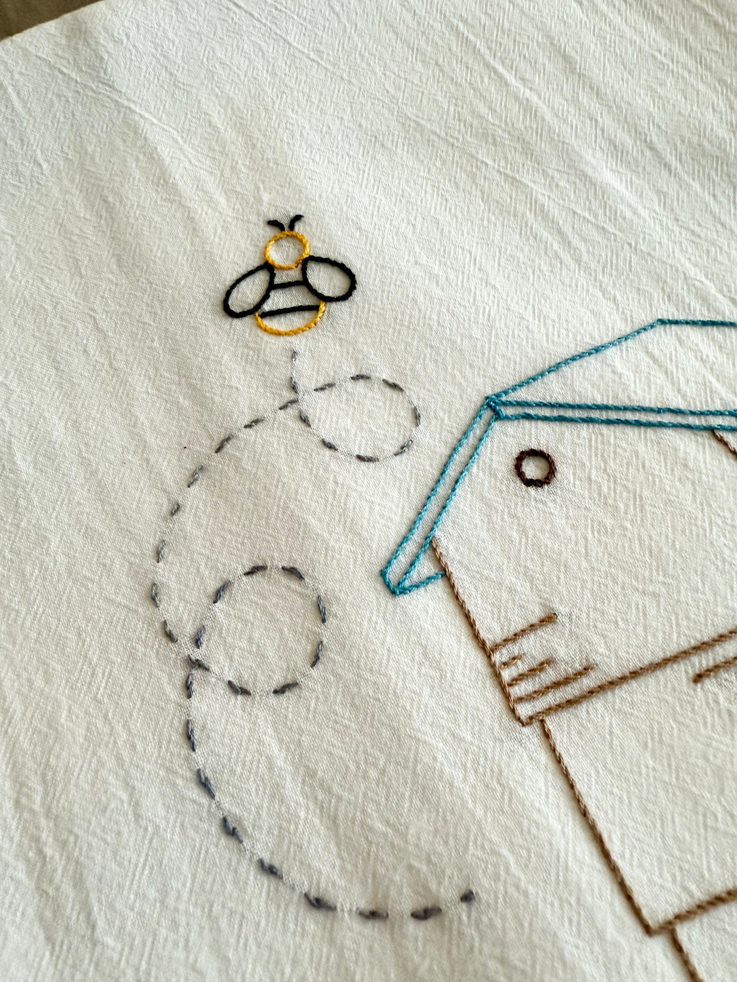 Bee Hive - Hand Embroidered Dish Towel