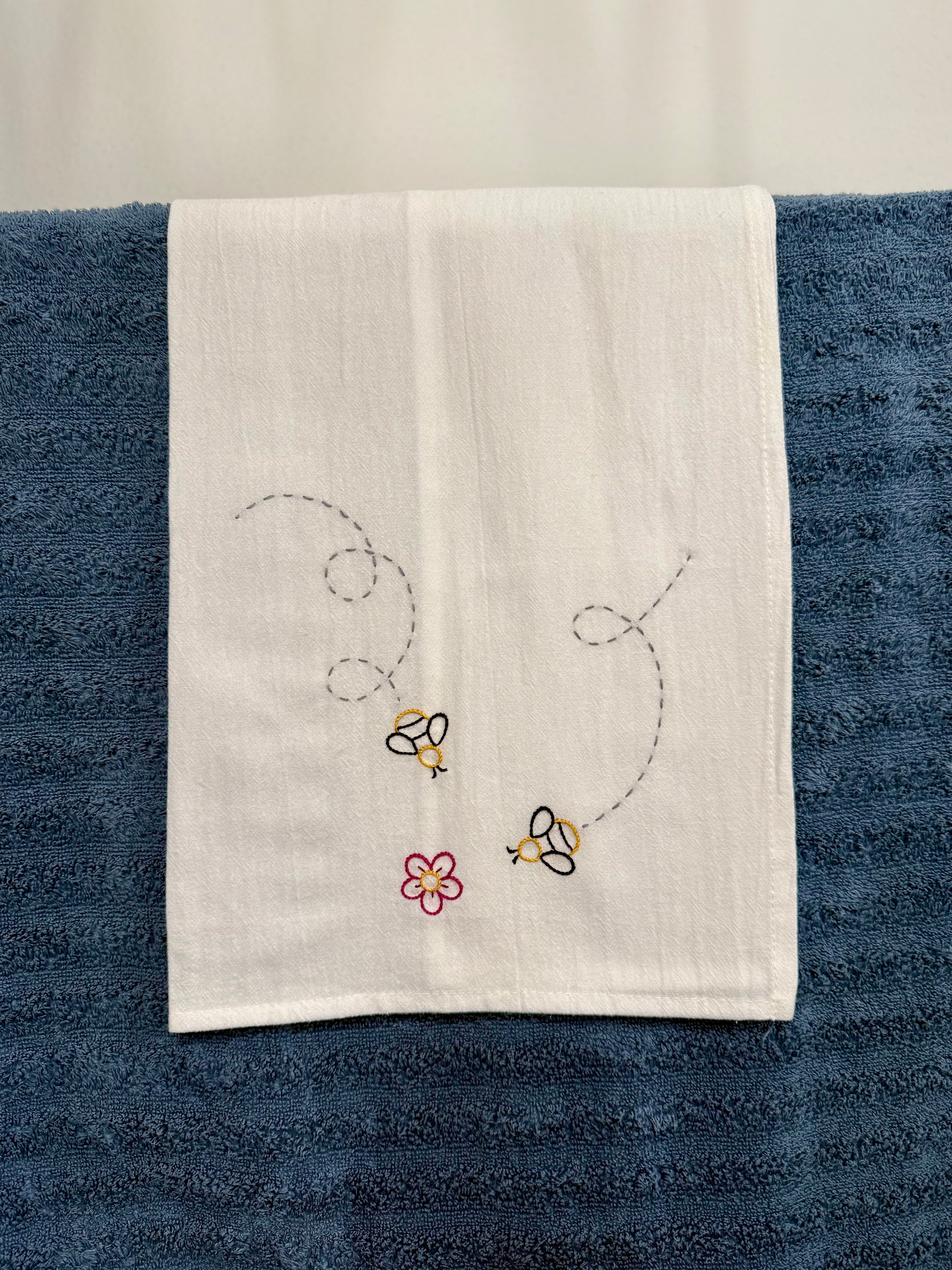 Flower & Friends - Hand Embroidered Dish Towel