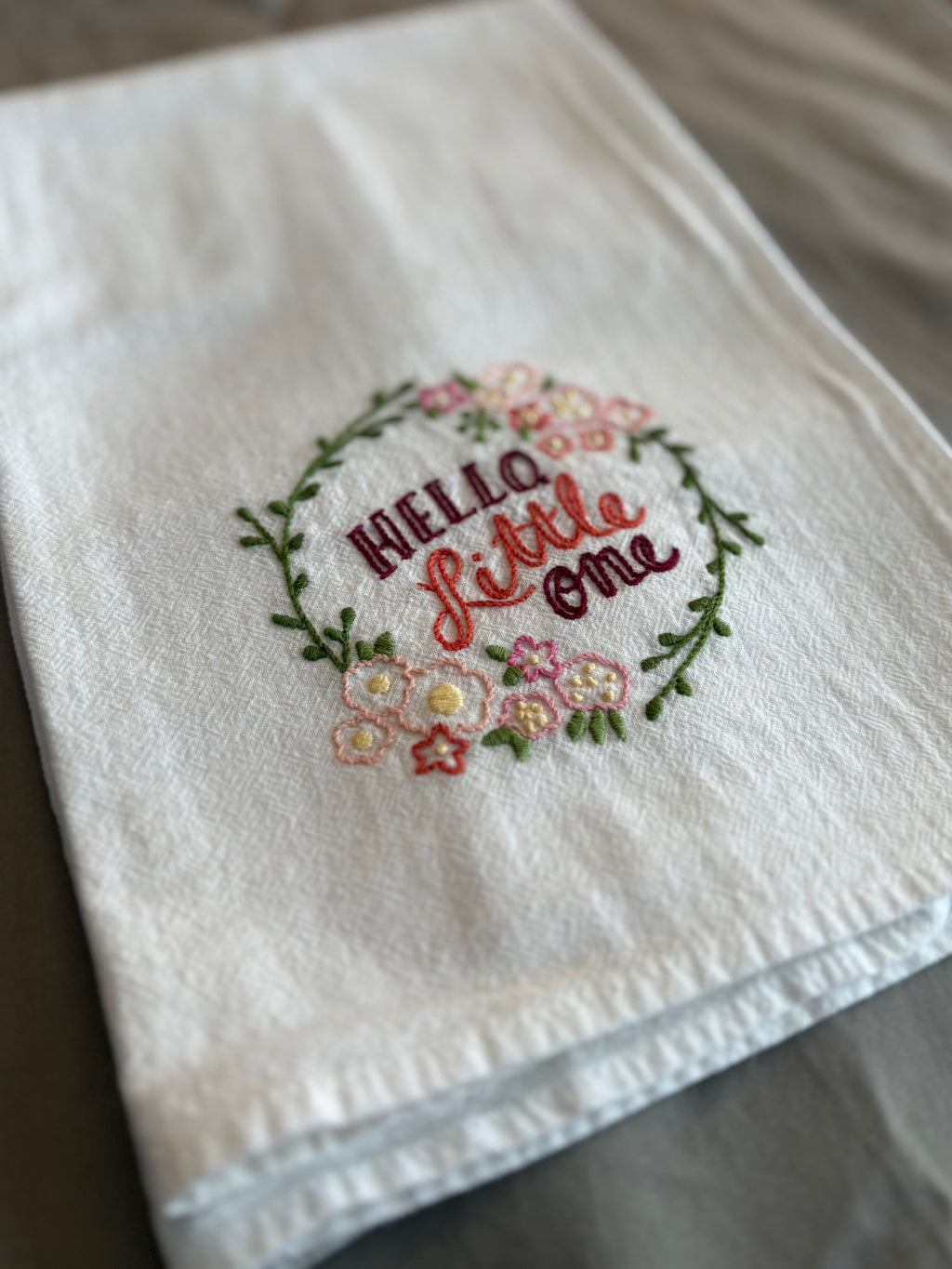Little One - Hand Embroidered Dish Towel